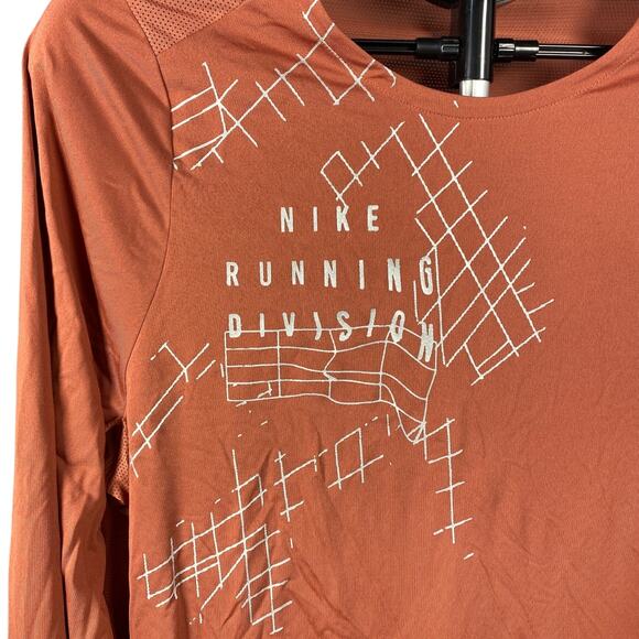 Nike Dri-FIT Long Sleeve Shirt M Rust Orange | Lightweight Athletic Top - Picture 4 of 9